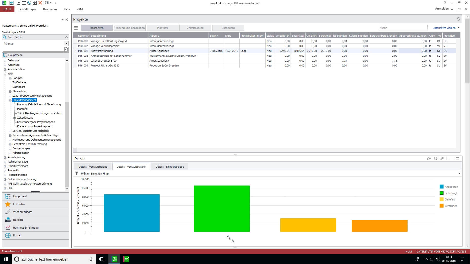 Sage 100 xRM Projektakte