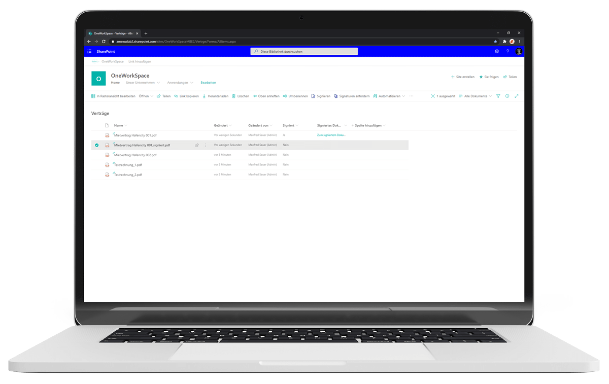 Übersichtlicher Verwaltung digitale Signatur SharePoint